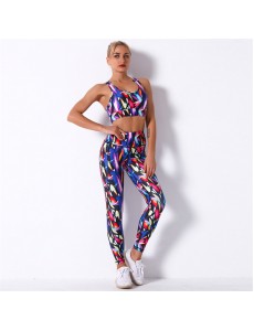 Fashion Modern Breathable Workout Clothing Women Active Wear Leggings Yoga SET digital printing