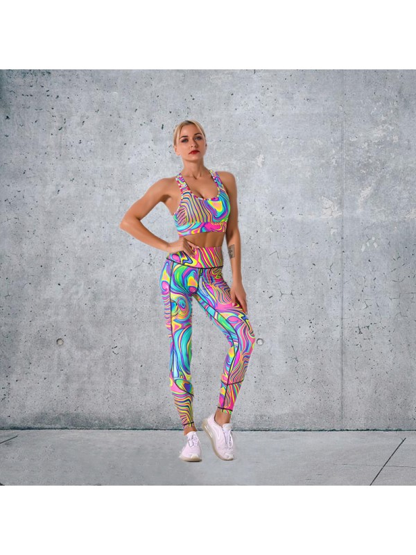 Fashion Modern Breathable Workout Clothing Women Active Wear Leggings Yoga SET digital printing