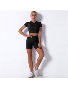 8 colors Fashion Modern Breathable Workout Clothing Women Active Wear Leggings Yoga Pants Short sleeve