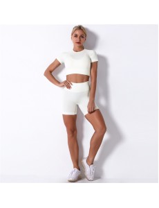 8 colors Fashion Modern Breathable Workout Clothing Women Active Wear Leggings Yoga Pants Short sleeve