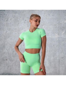 8 colors Fashion Modern Breathable Workout Clothing Women Active Wear Leggings Yoga Pants Short sleeve