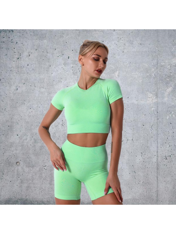 8 colors Fashion Modern Breathable Workout Clothing Women Active Wear Leggings Yoga Pants Short sleeve