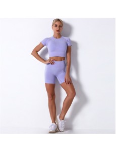 8 colors Fashion Modern Breathable Workout Clothing Women Active Wear Leggings Yoga Pants Short sleeve